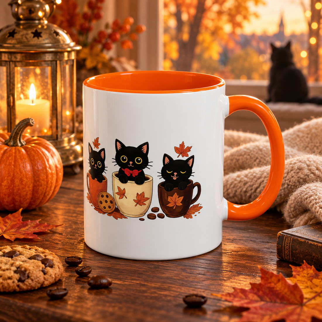 Autumn Black Cat Mug – Cute Fall Coffee Cup
