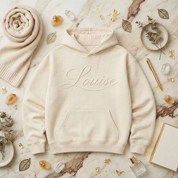 Cream Hooded Sweatshirt featuring Louise embossed logo