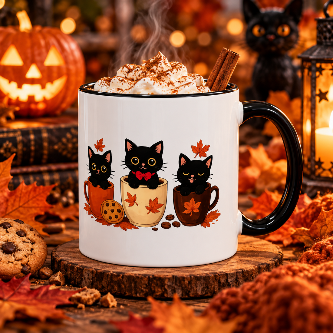 Autumn Black Cat Mug – Cute Fall Coffee Cup