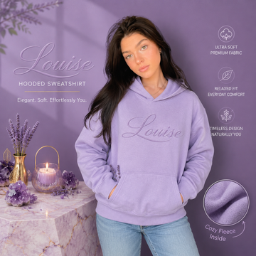 Lavender Hooded Sweatshirt featuring Louise embossed logo