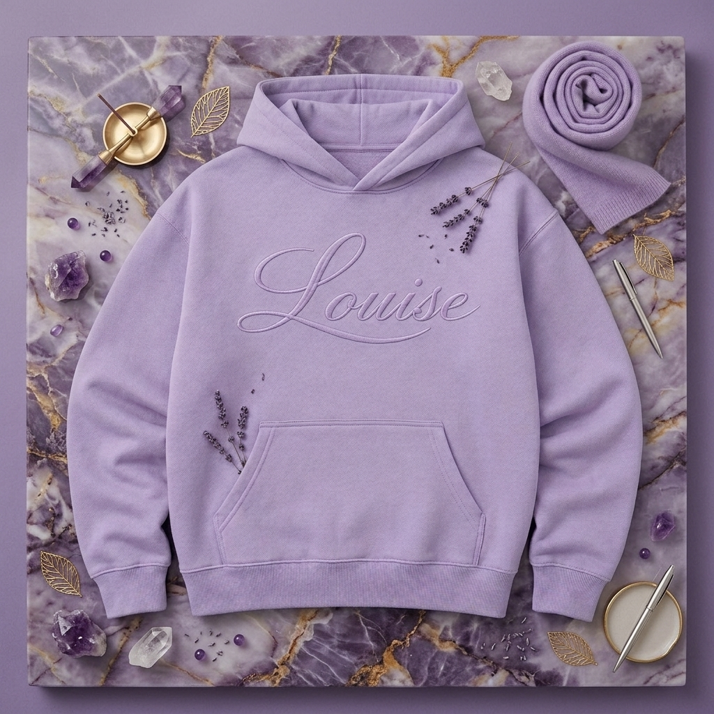 Lavender Hooded Sweatshirt featuring Louise embossed logo