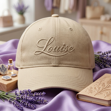Lavender Louise Baseball Hat - Cream colour embossed