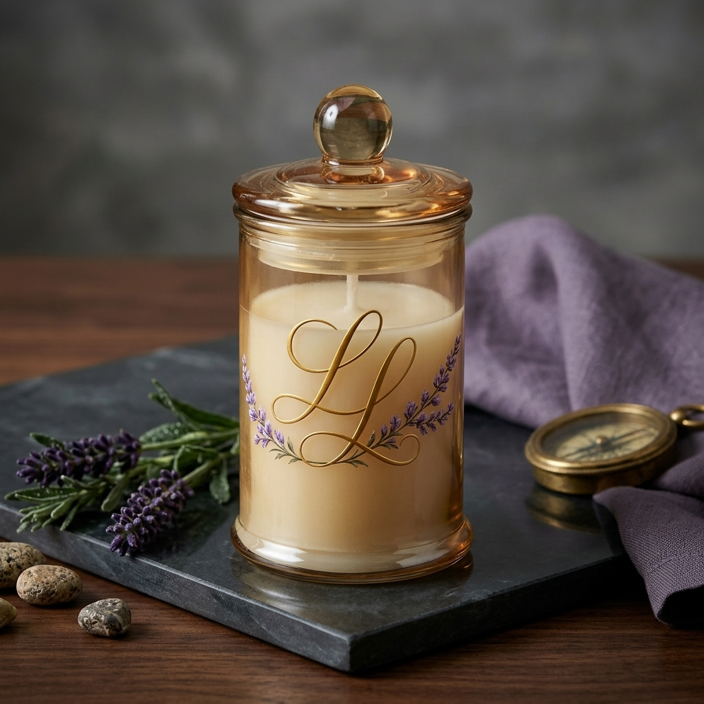 Lavender Louise Heirloom Candle, Yellow glass with lid