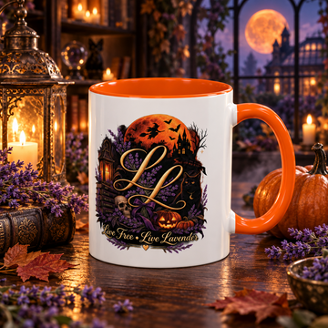Live Free, Live Lavender Halloween Mug – Floral Skull Coffee Cup